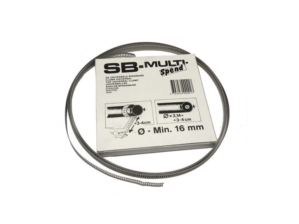 Spændebånd rustfri 8 mm, 5 mtr, universal