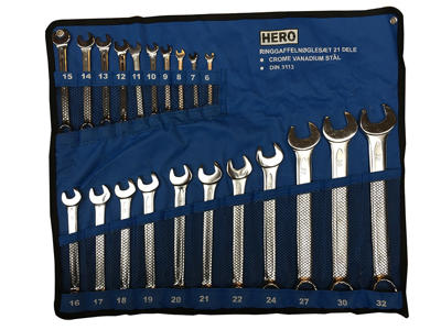 Ringgaffelnøgle sæt, 21 dele, hero