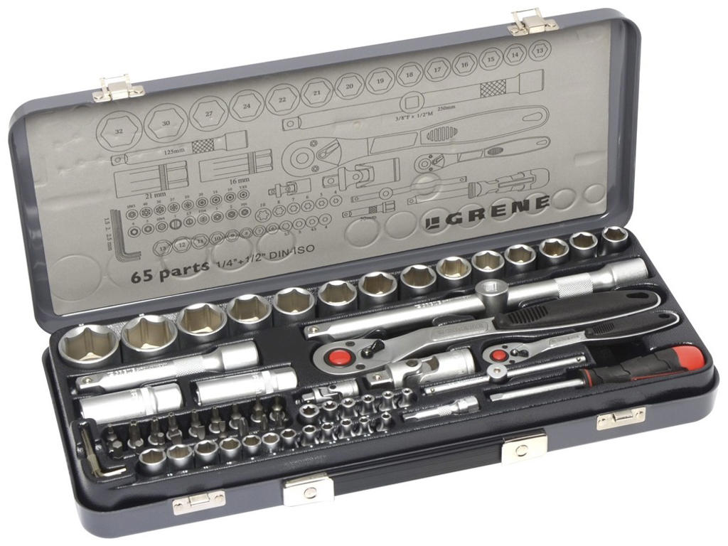 Socket wrench set 1/4 x 1/2, 65 parts