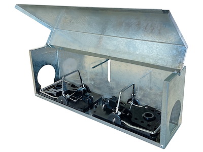 Rat trap in tunnel box, galvanised.