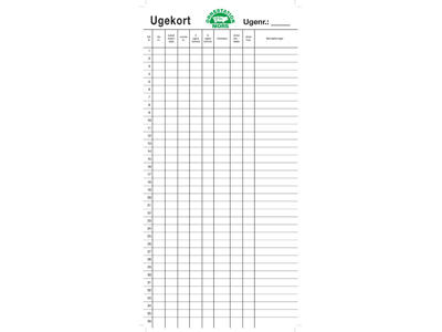 Ugekort til 36 søer 25 stk