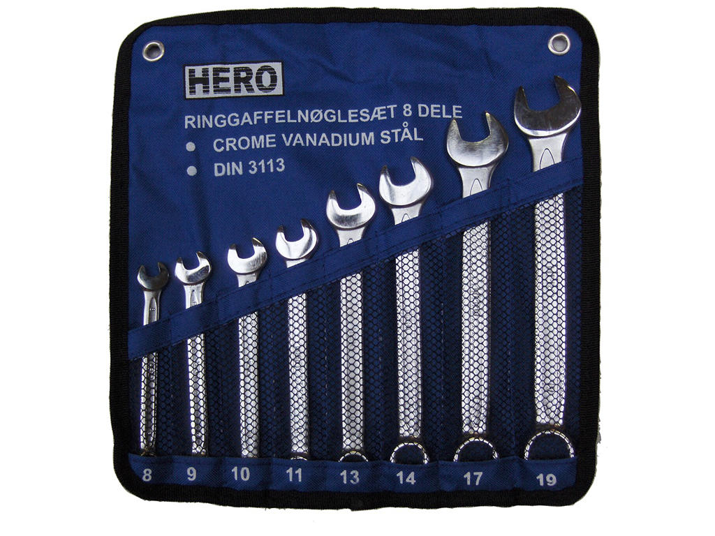 Ringgaffelnøgle sæt, 8 dele, hero