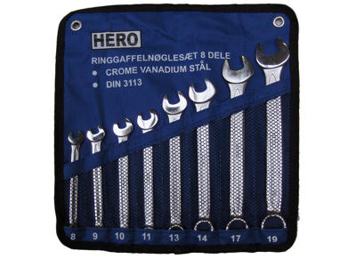 Ringgaffelnøgle sæt, 8 dele, hero