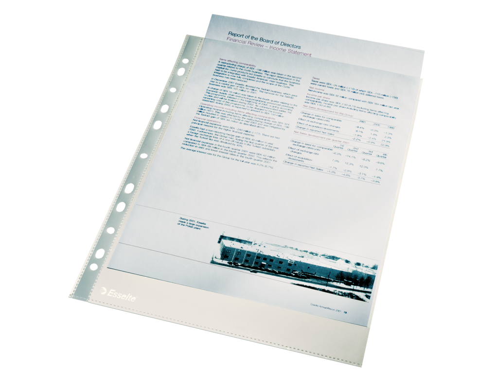 Plastic pockets strong, clear, 100 pcs., side hung