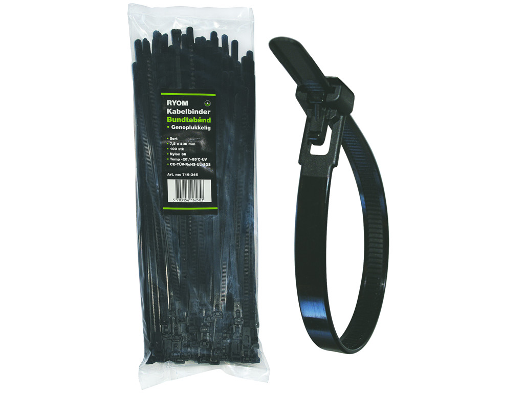 Kabelbinder genoplukkelig, 7,5 x 400 mm, 100 stk