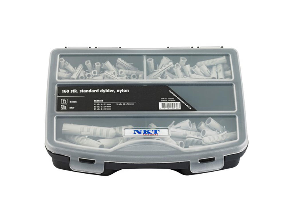 Ravplugs sortiment, 5, 6, 8, 10 mm, 160 dele