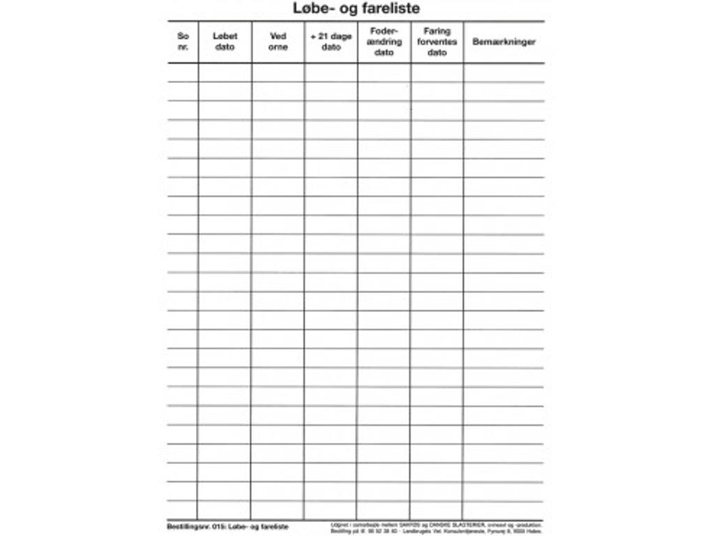 Løbe fare lister 25 stk