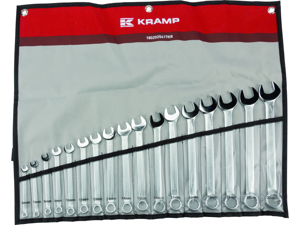 Ringgaffelnøglesæt, 17 dele, kramp